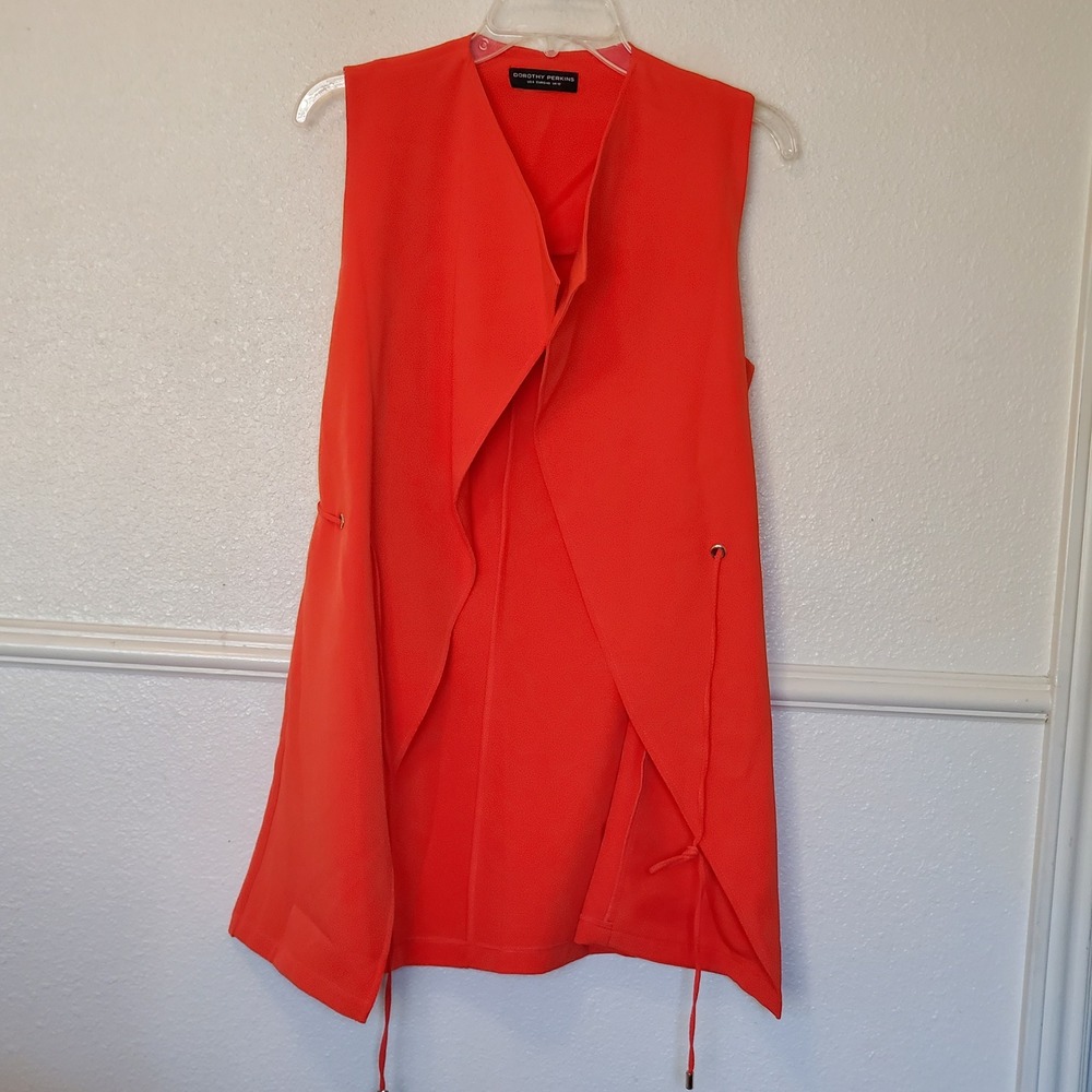Dorothy Perkins Orange Red Sleeveless Draped Drawstring Waist Vest US 8